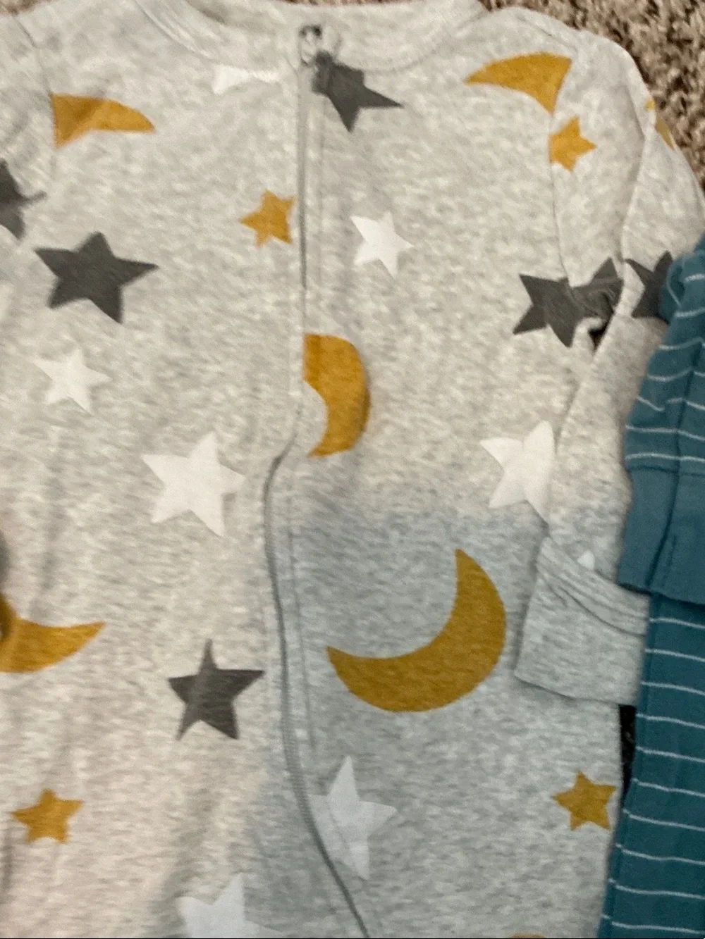 Bundle of One-Piece Footed Pajama - Gray Moon & Teal Stripes